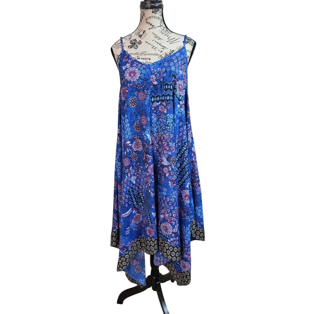 Swimsuits‎ For All Boho Patchwork Handkerchief Hem Coverup Dress Blue Floral